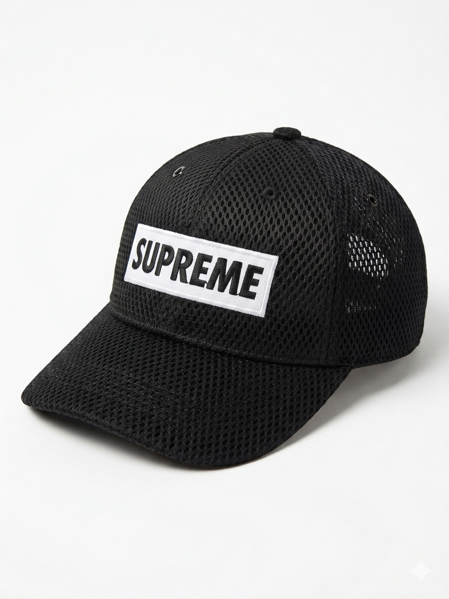 Premium Mesh Supreme-Style Black Cap – Breathable Streetwear Hat