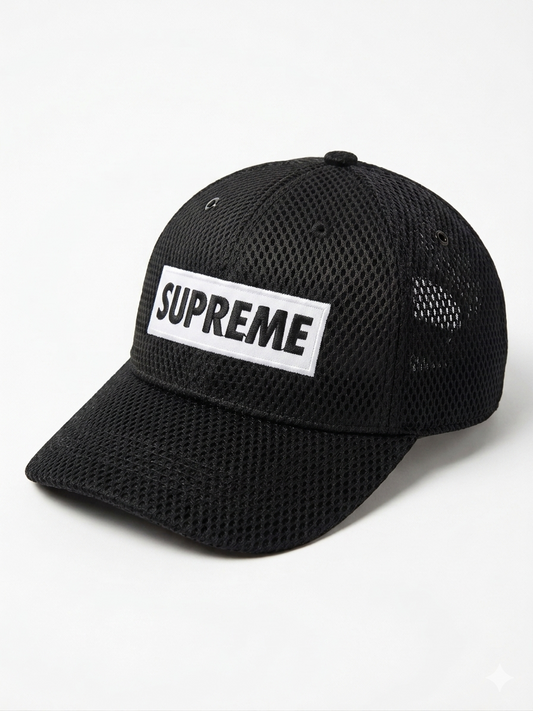 Premium Mesh Supreme-Style Black Cap – Breathable Streetwear Hat