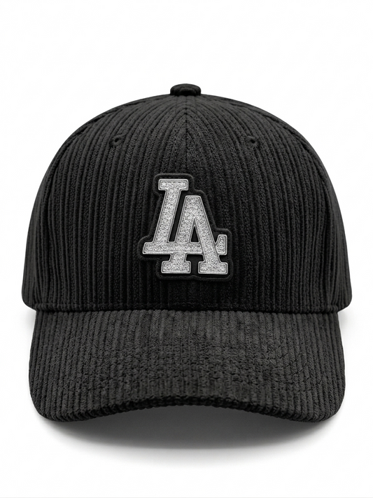 Black Corduroy LA Embroidered Baseball Cap – Premium Streetwear Adjustable Hat