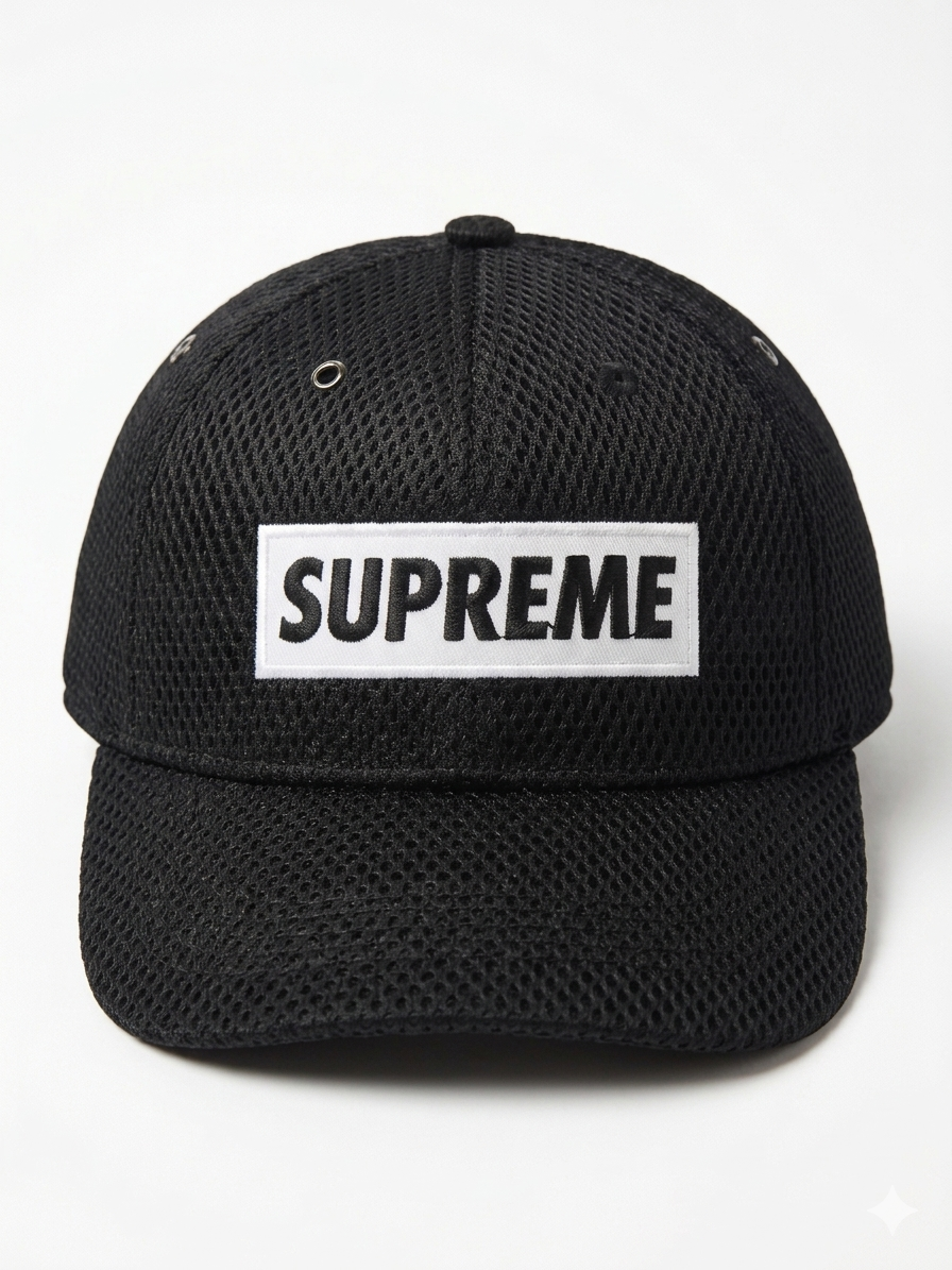 Premium Mesh Supreme-Style Black Cap – Breathable Streetwear Hat