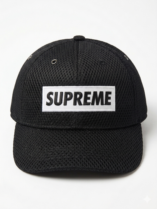 Premium Mesh Supreme-Style Black Cap – Breathable Streetwear Hat