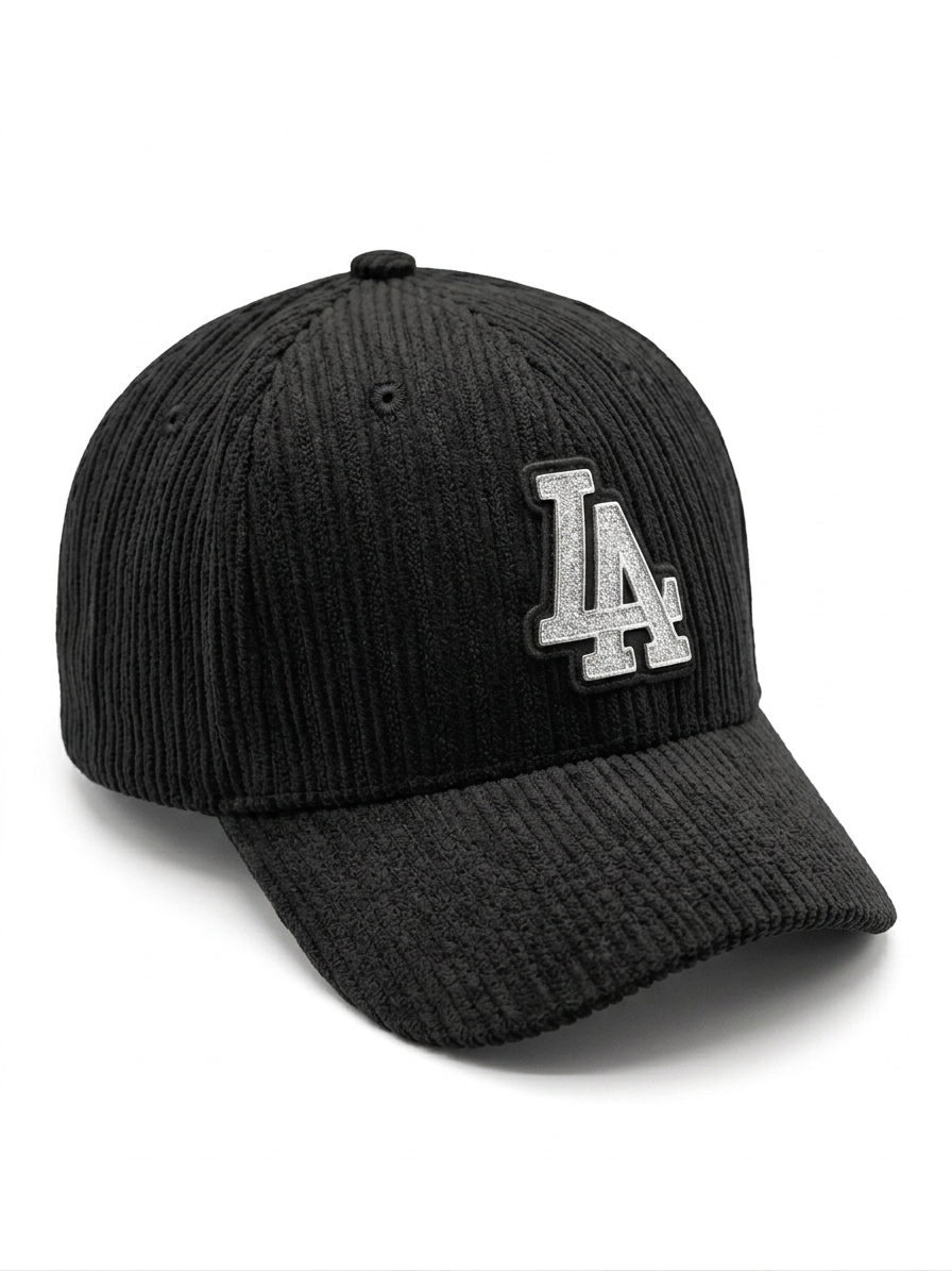 Black Corduroy LA Embroidered Baseball Cap – Premium Streetwear Adjustable Hat