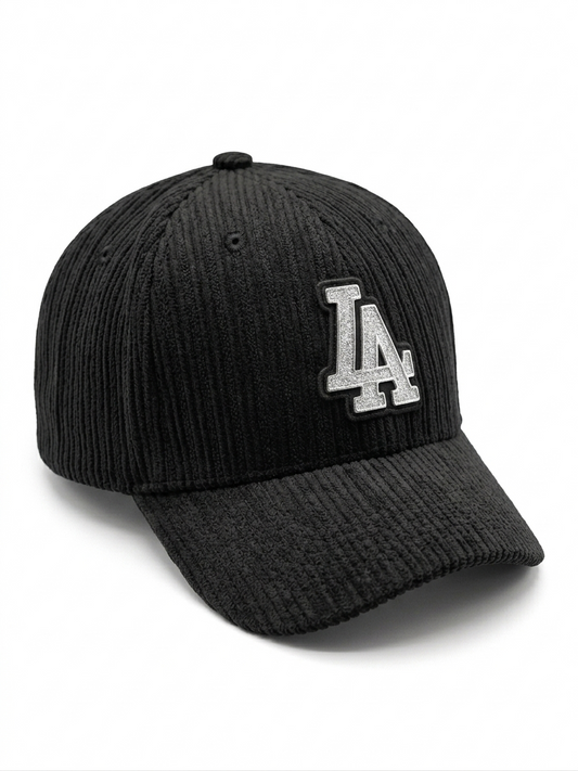 Black Corduroy LA Embroidered Baseball Cap – Premium Streetwear Adjustable Hat